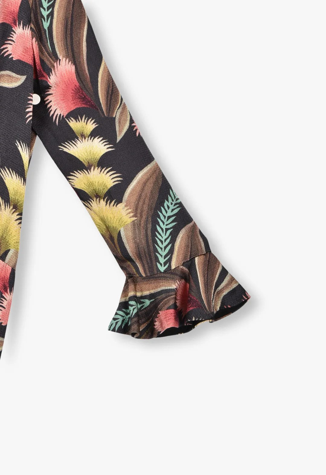FEATHER FERN CRINKLE RAYON RUFFLE TIE DRESS