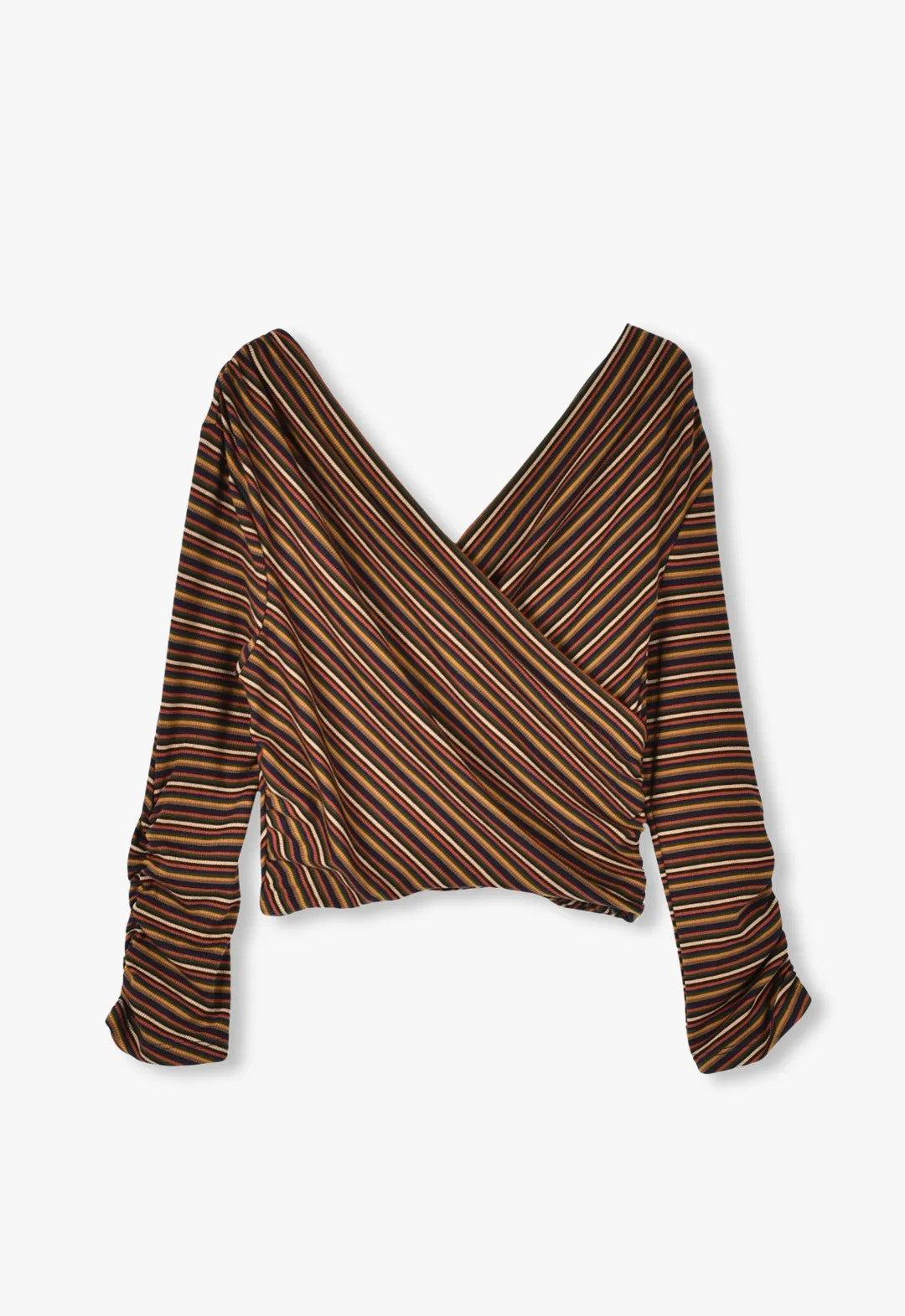 VENETIAN STRIPE V-NECK CROPPED TOP