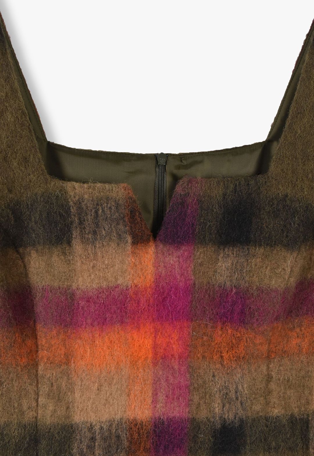 BRUSHED WOOL PLAID & CHARCOAL FAUX FUR MINI DRESS