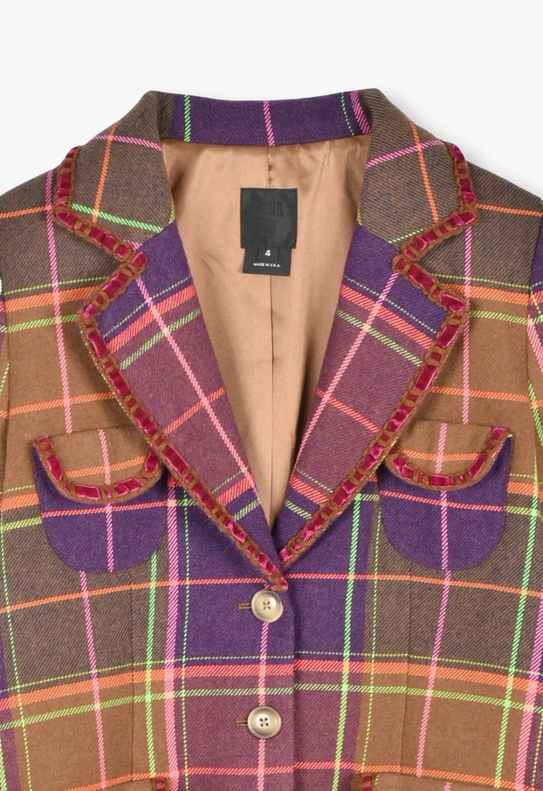 CARAMEL & MAGENTA PLAID RIBBON JACKET