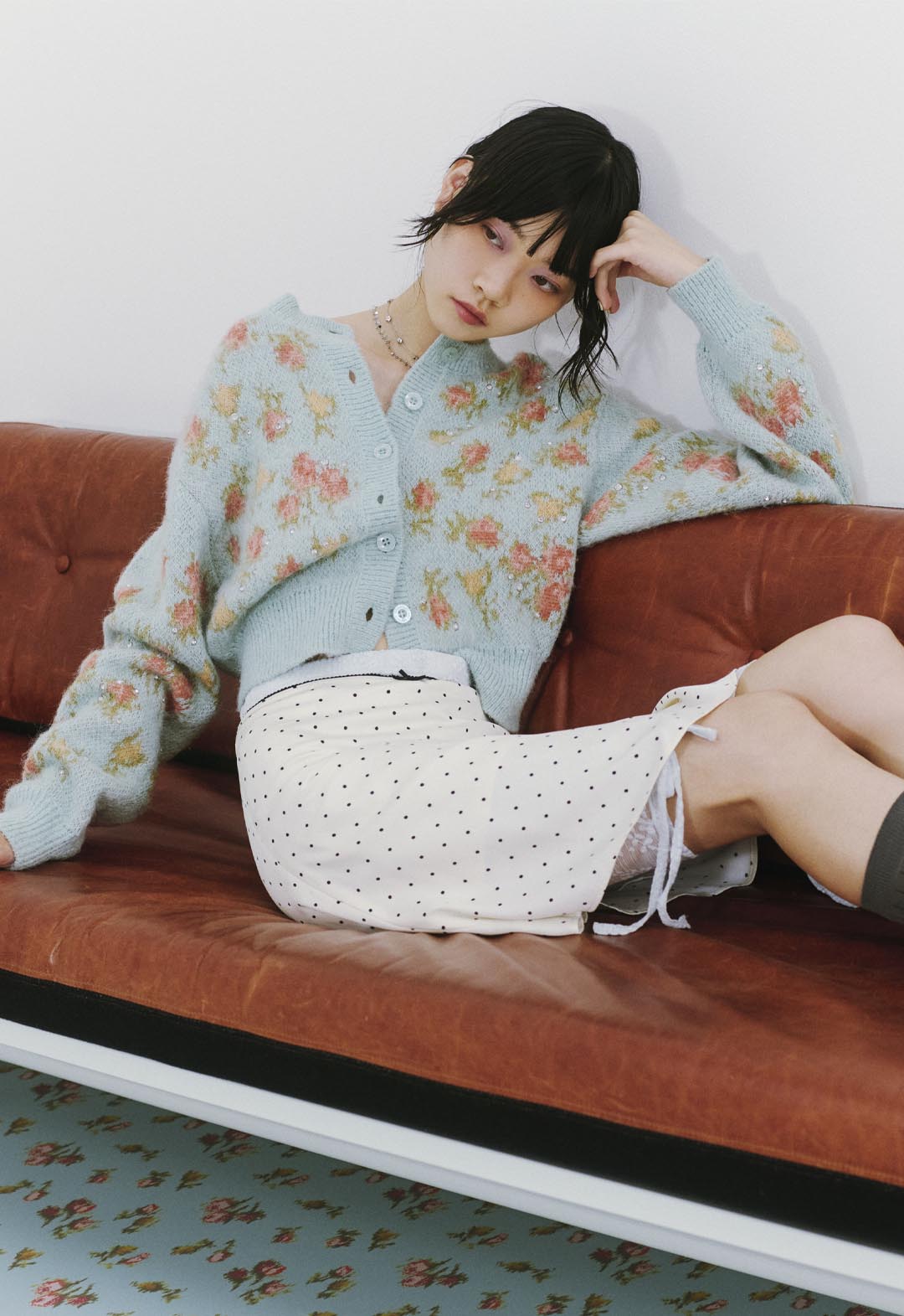 【LILY BROWN ×ANASUI】ジャガードビジューニットカーディガン