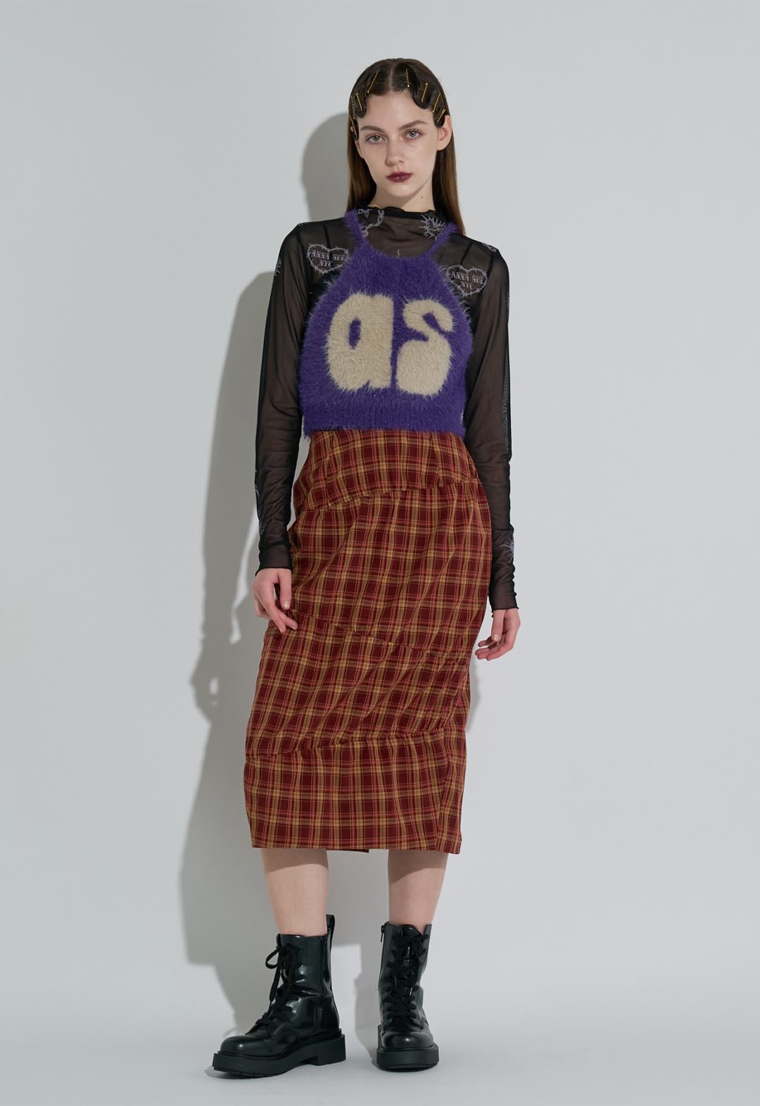 Check shirred skirt