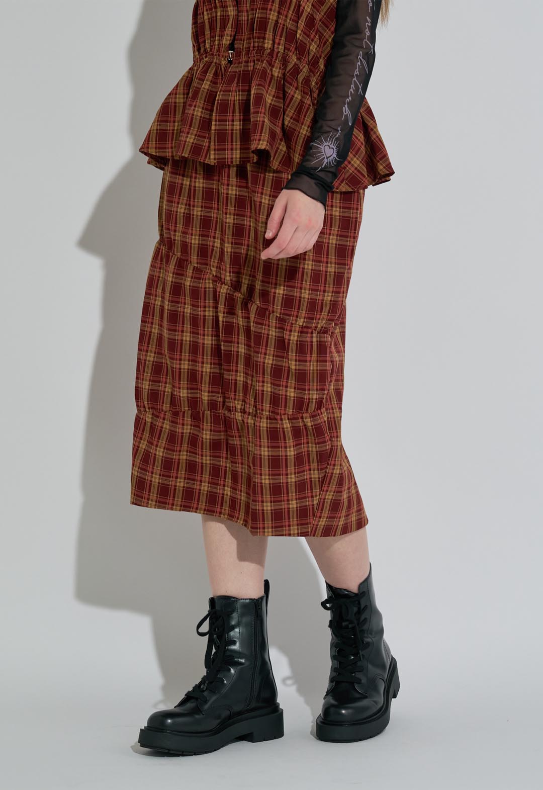 Check shirred skirt