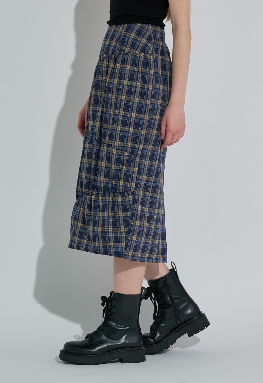 Check shirred skirt