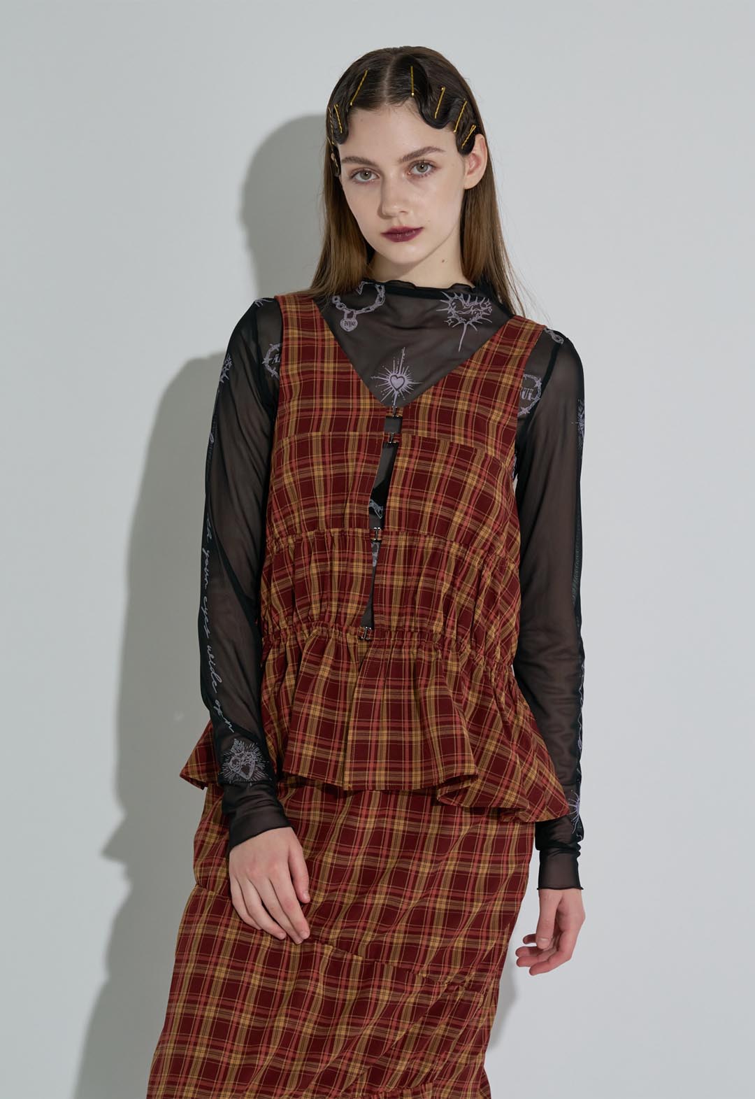 Checked Shirred Cami