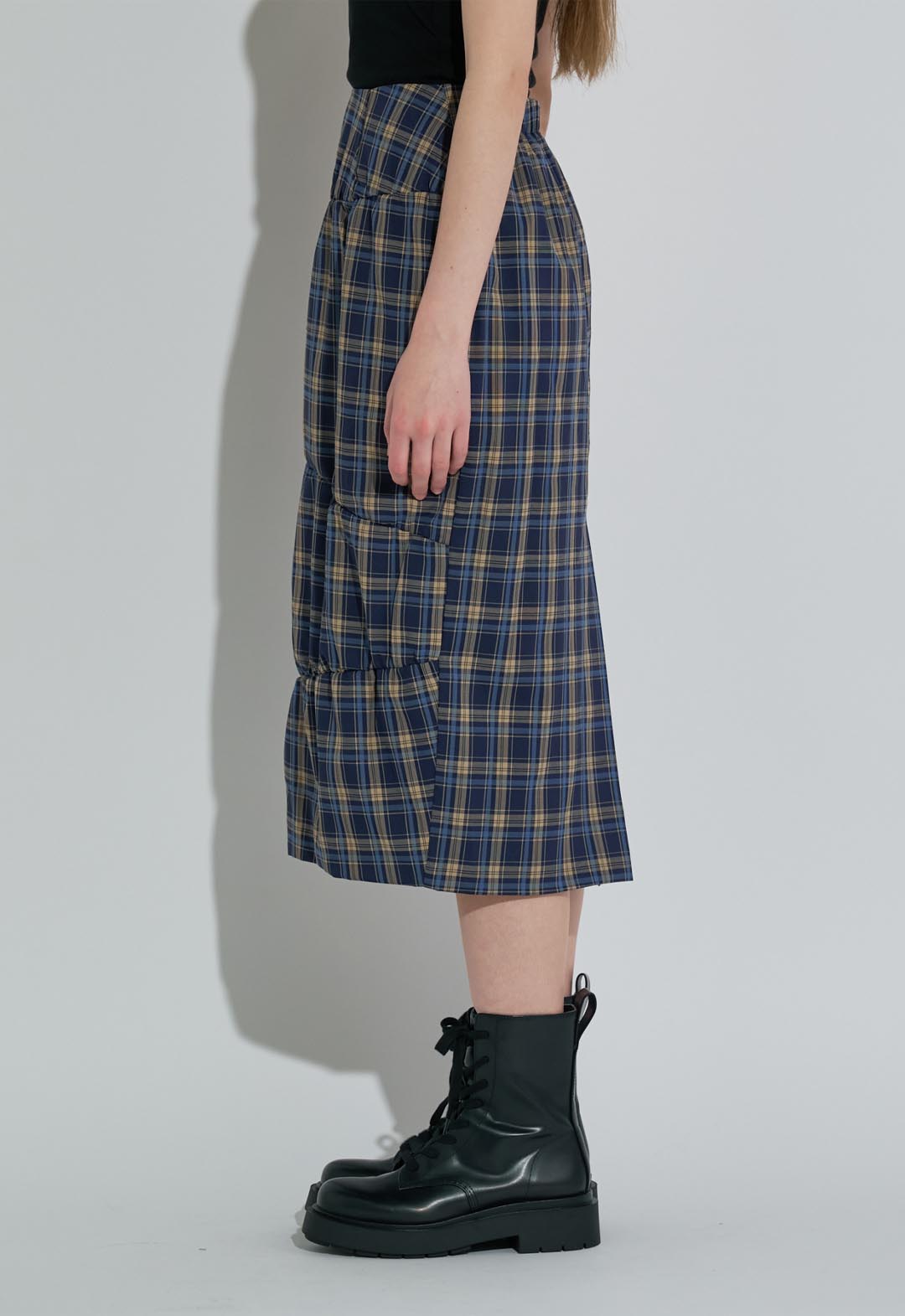 Check shirred skirt