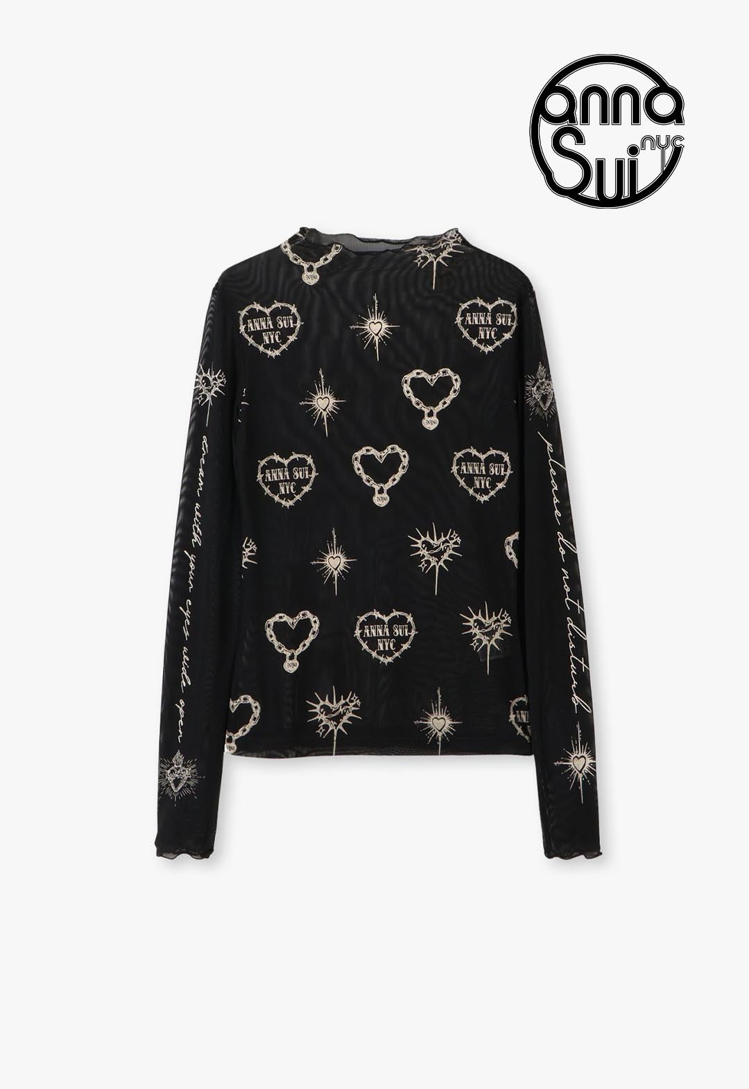 Heart print sheer top