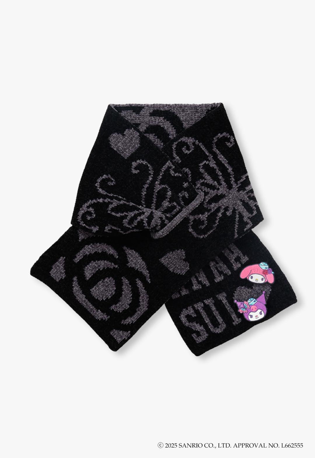 マイメロディ&クロミ 刺繍ブローチ付きモールニットマフラー