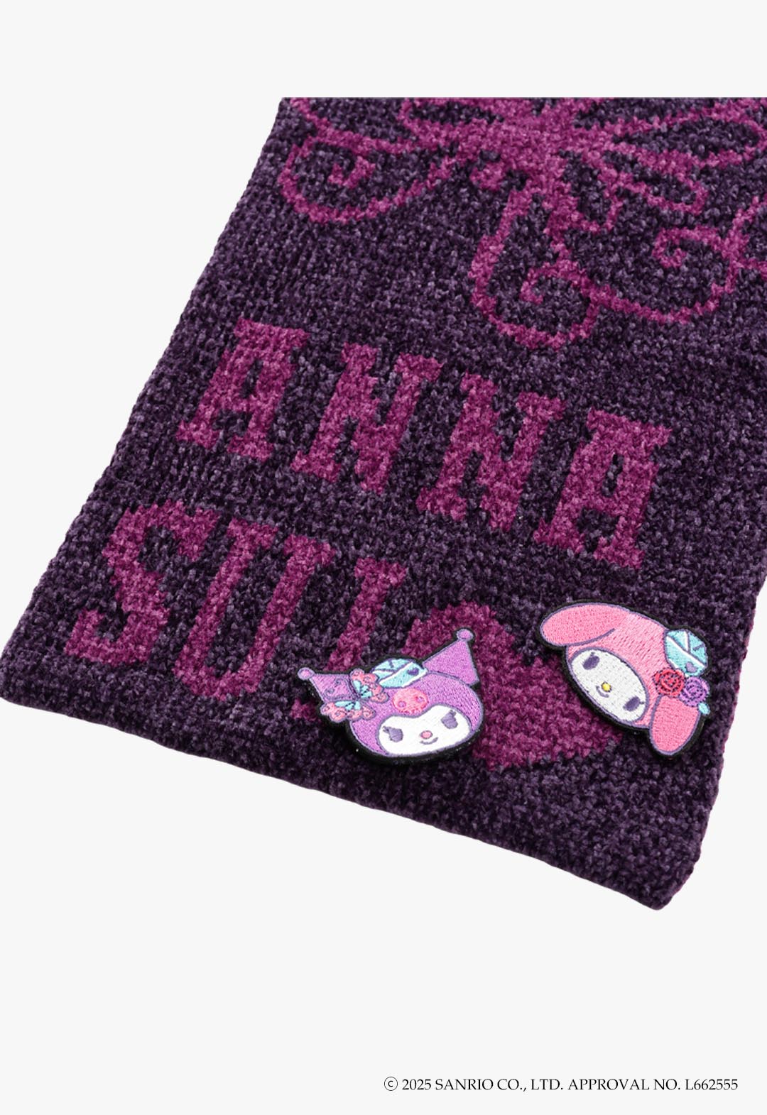 マイメロディ&クロミ 刺繍ブローチ付きモールニットマフラー