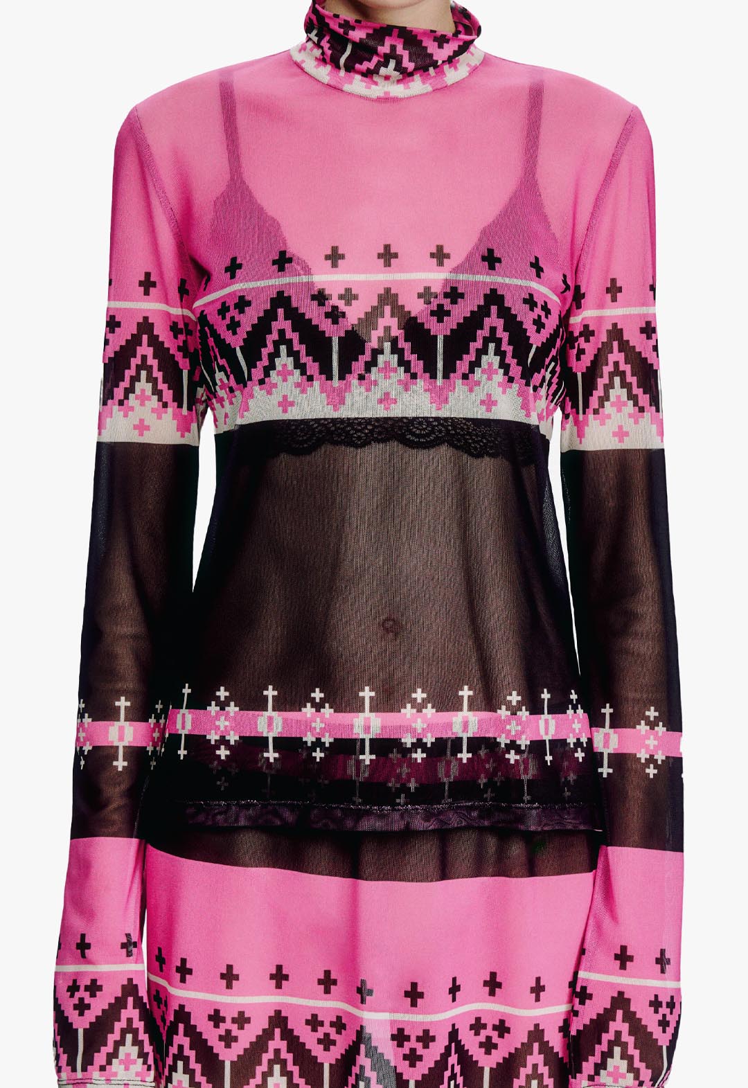 FAIR ISLE MESH TURTLENECK TOP