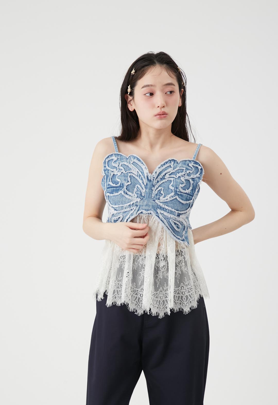 【LILY BROWN×ANNA SUI】Butterfly Lace Denim Bustier Top