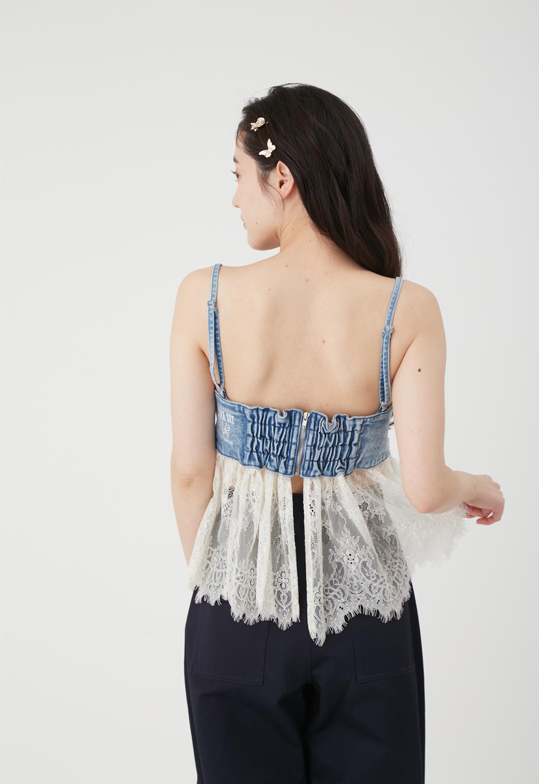 【LILY BROWN×ANNA SUI】Butterfly Lace Denim Bustier Top