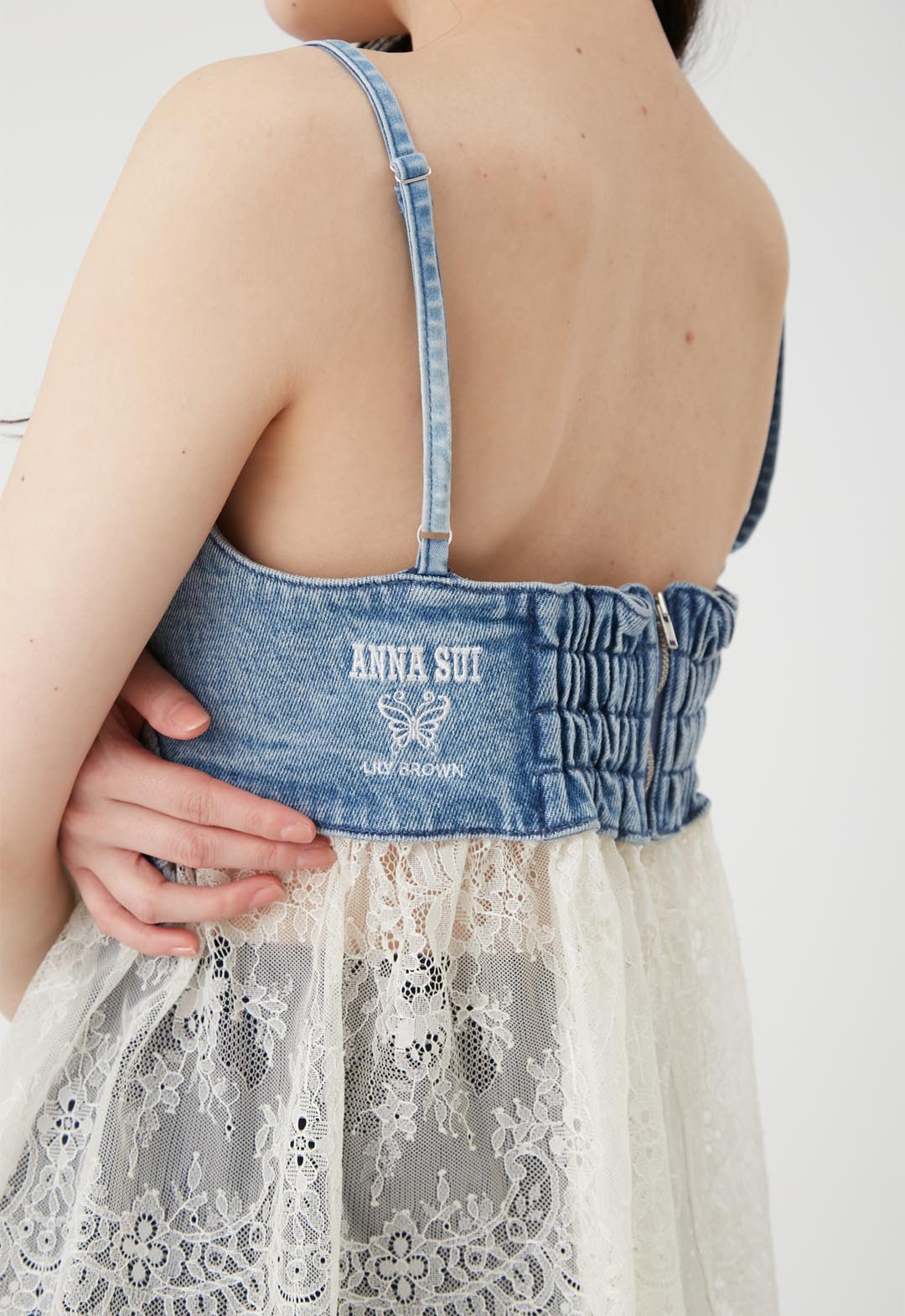 【LILY BROWN×ANNA SUI】Butterfly Lace Denim Bustier Top