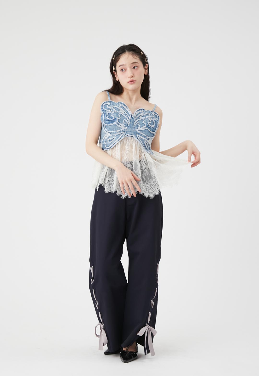 【LILY BROWN×ANNA SUI】Butterfly Lace Denim Bustier Top