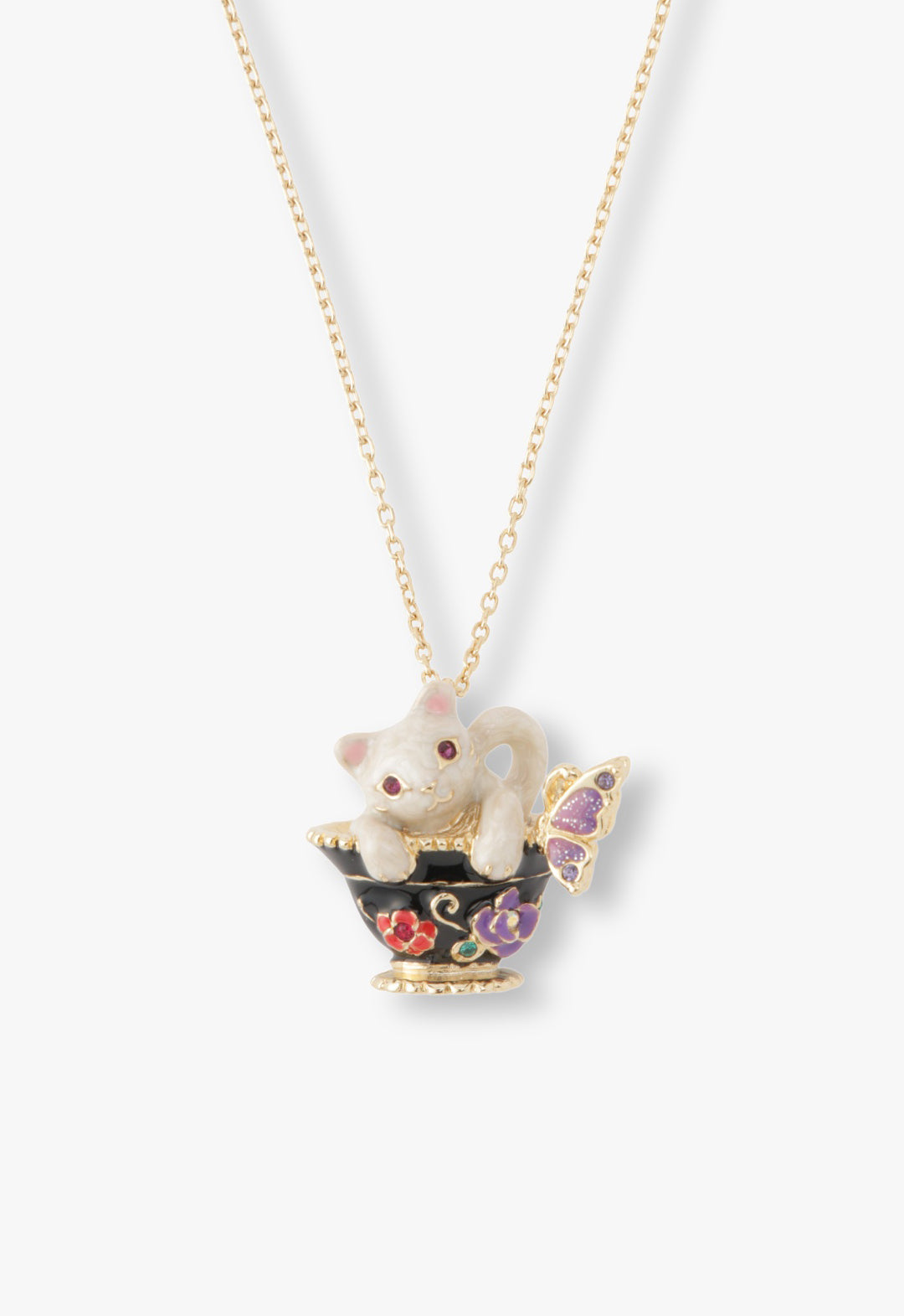 White cat motif necklace