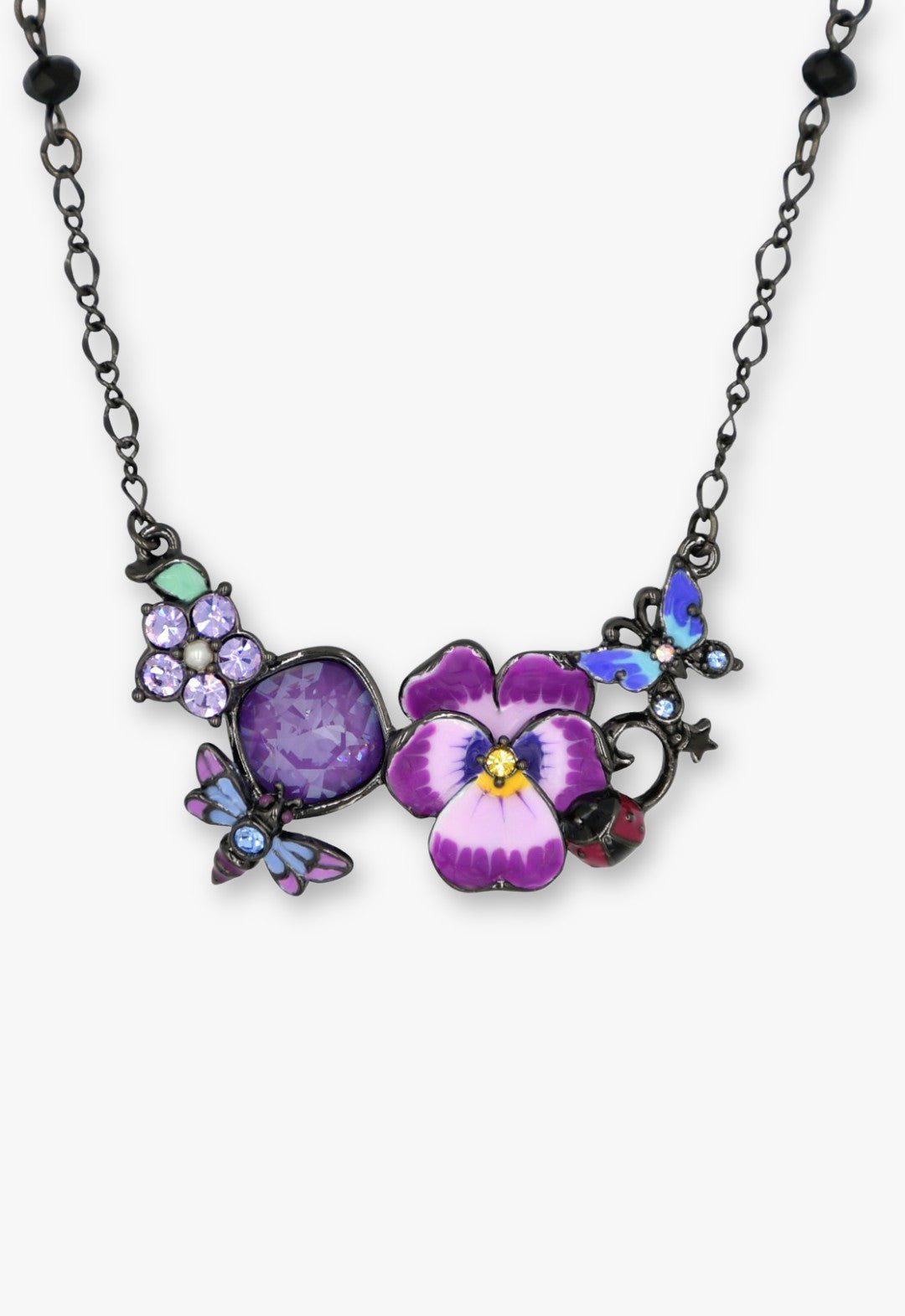 ANNA SUI ネックレス 青 ユリ ブラックチャーム アナ スイ（ANNA SUI） フラワーモチーフ ネックレス