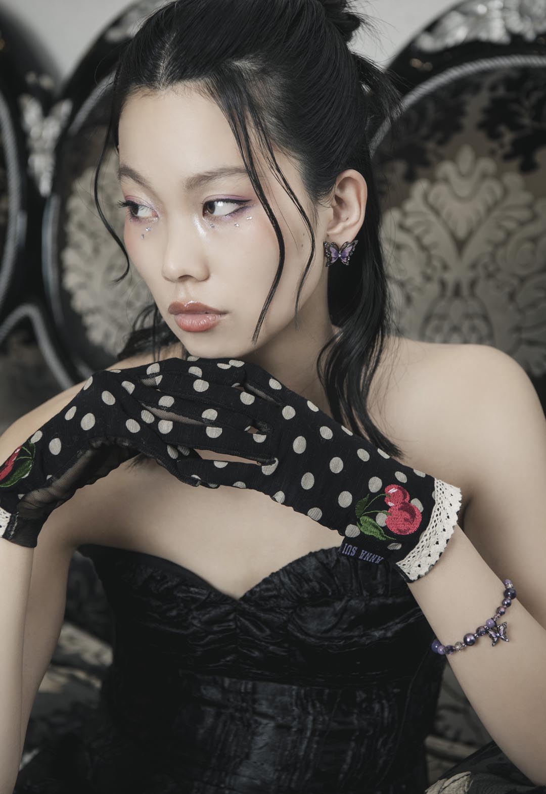 櫻桃圖案的防紫外線短手套