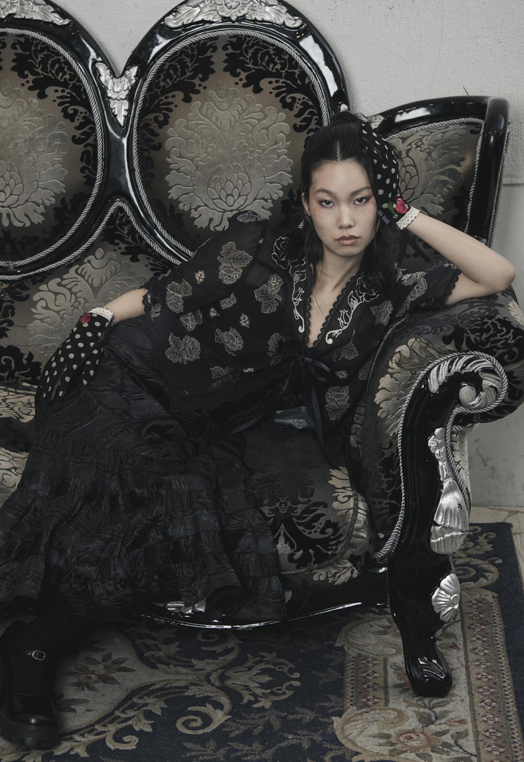 铃兰与素描玫瑰雪纺组合玫瑰刺绣床罩