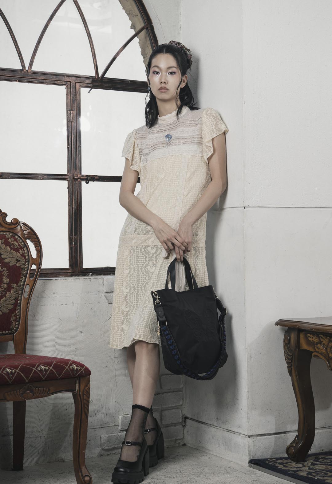 VICTORIAN LACE COMBO DROP WAIST DRESS