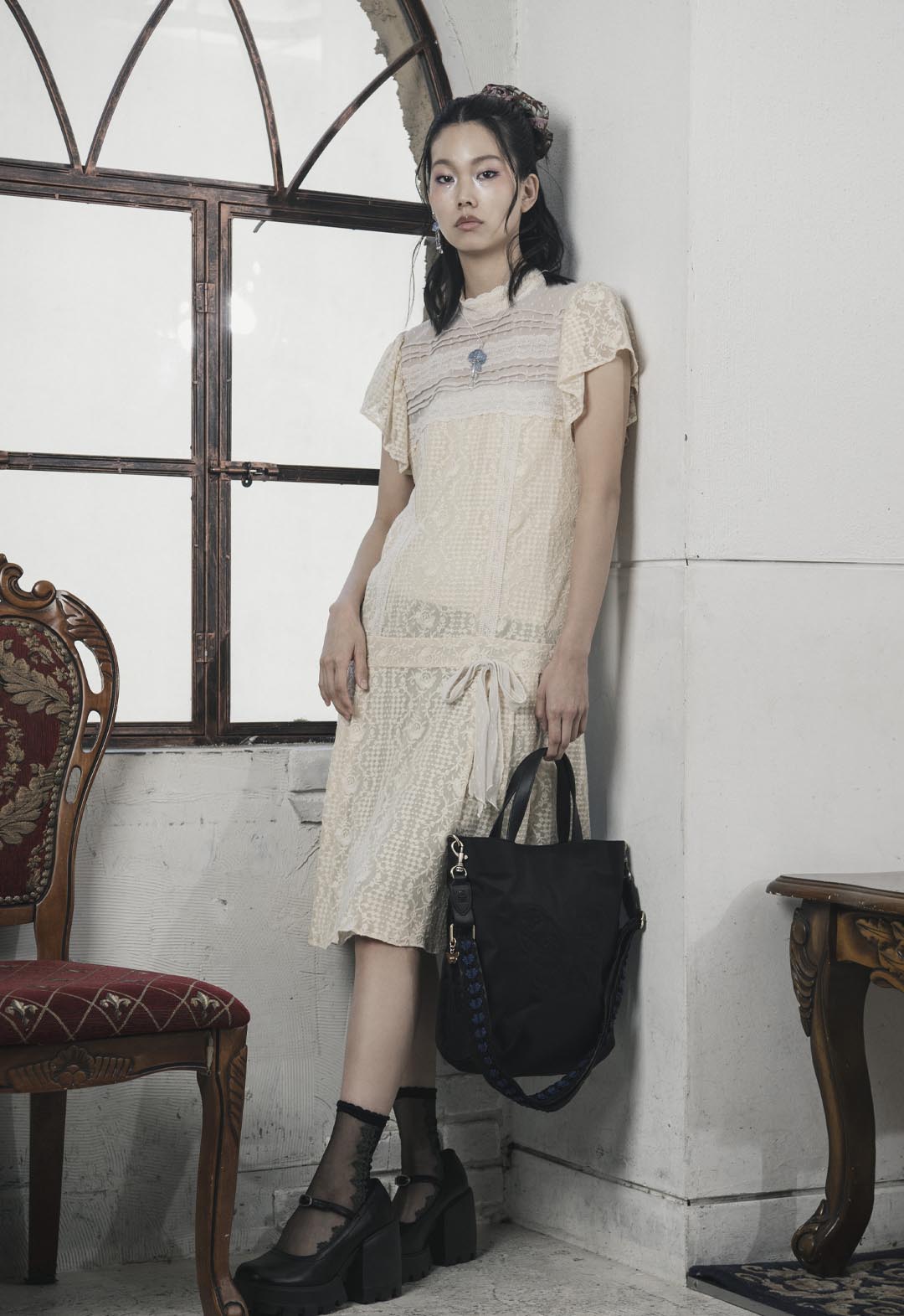 VICTORIAN LACE COMBO DROP WAIST DRESS