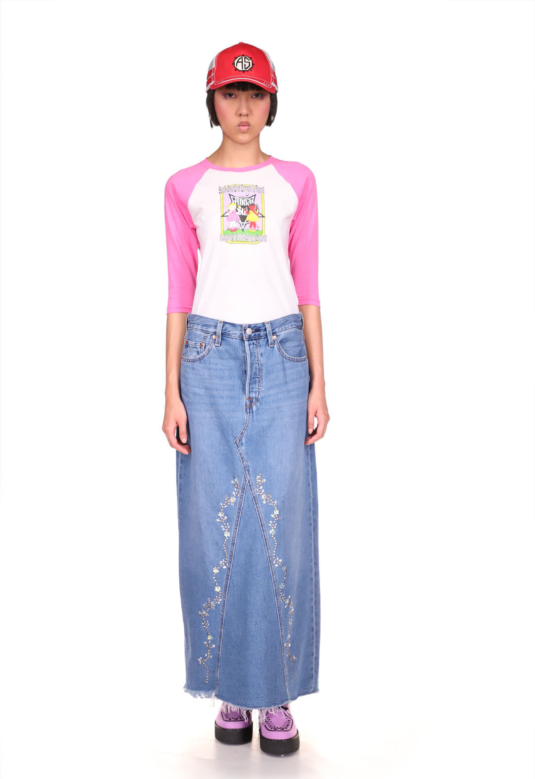 EMBROIDERED DENIM SKIRT