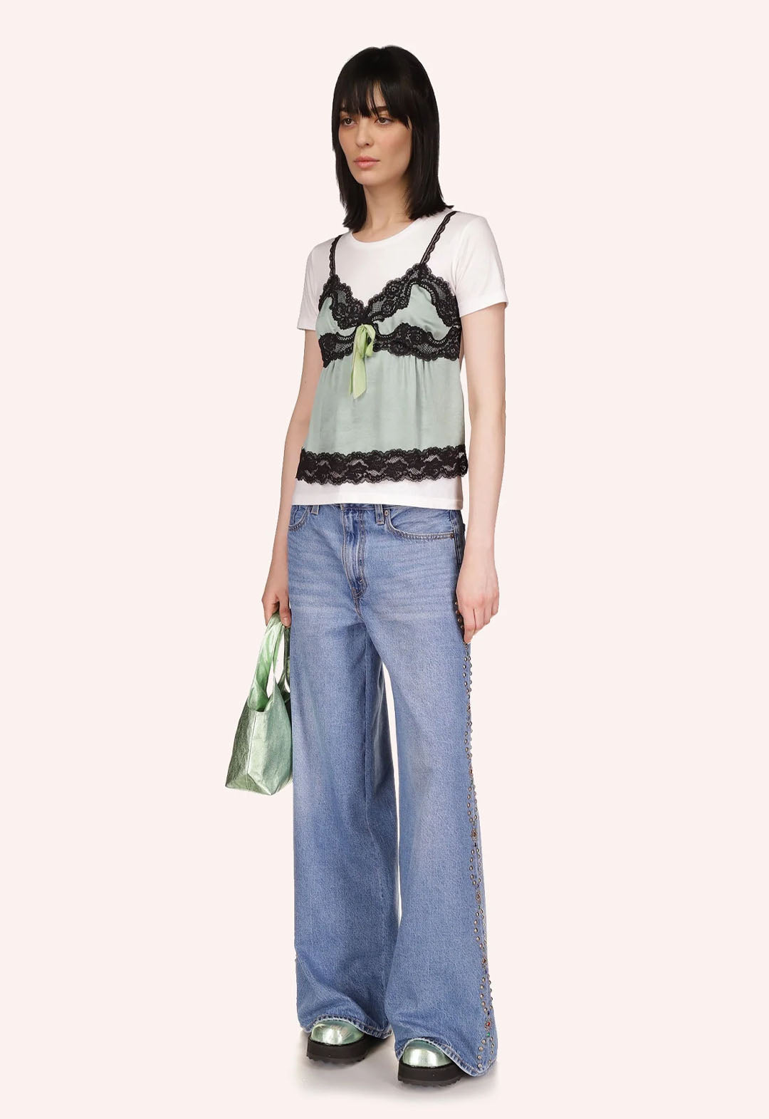 STUDDED WIDE LEG JEANS