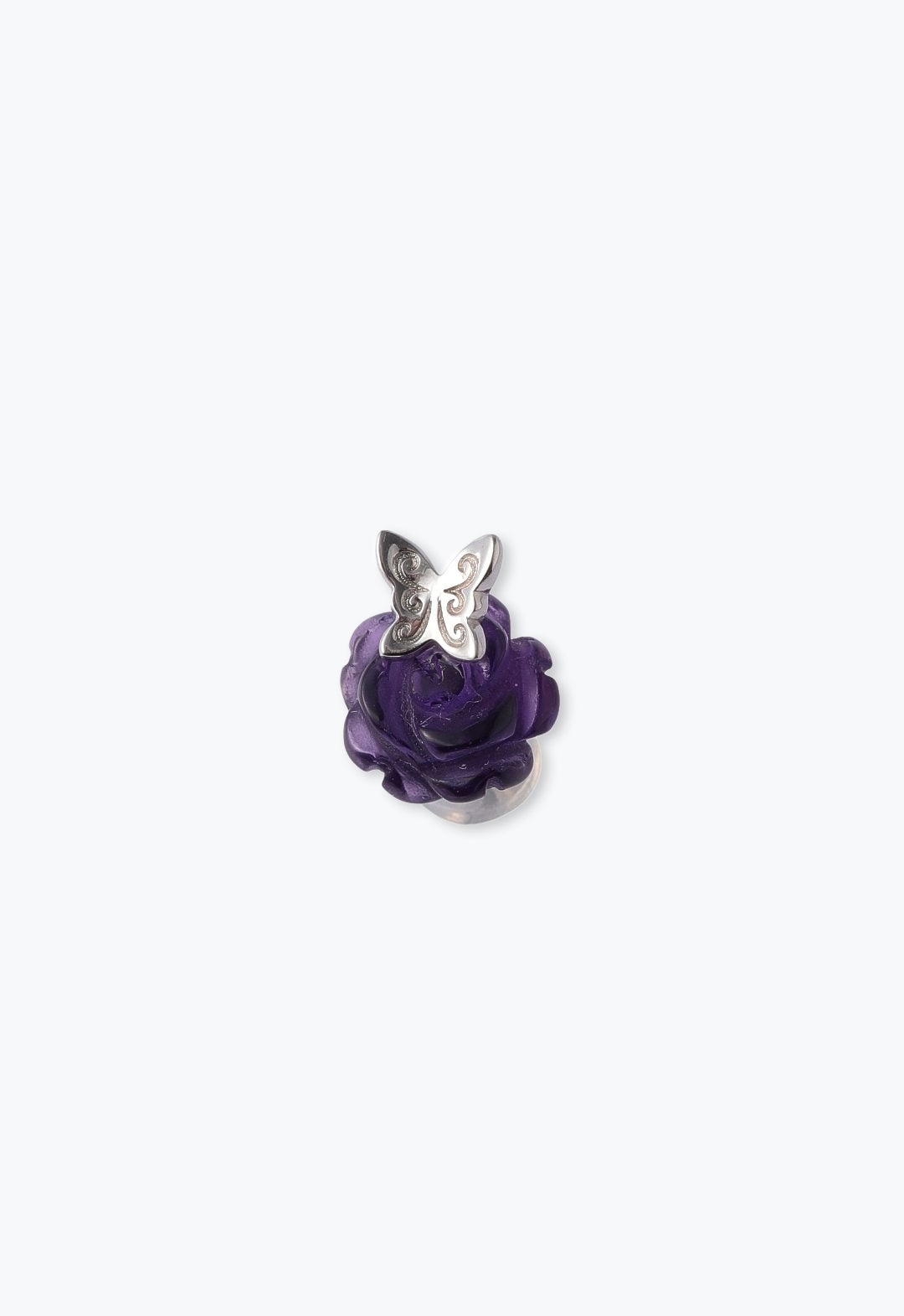 薔薇アメシスト +蝶 シルバー アシンメトリーピアス