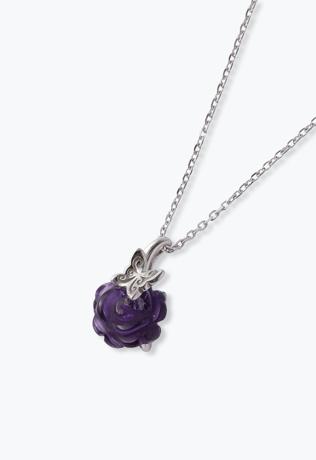 薔薇アメシスト +蝶 シルバーネックレス