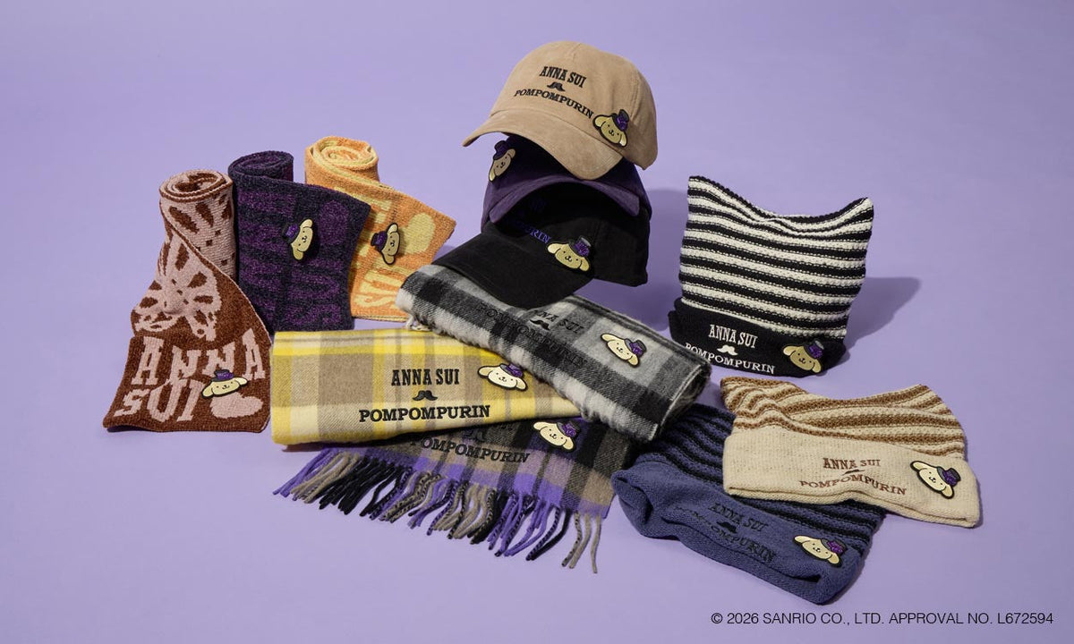 <center><small>ANNA SUI × POMPOMPURIN<br>帽子・マフラー・傘が登場！</small></center>