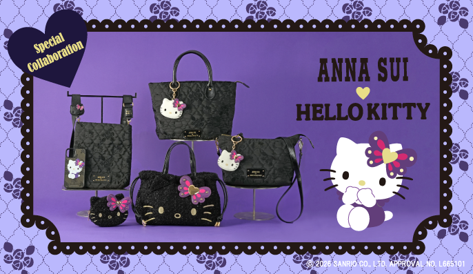 <center>ANNA SUI × HELLO KITTY<br>バッグやモバイルグッズが登場</center>