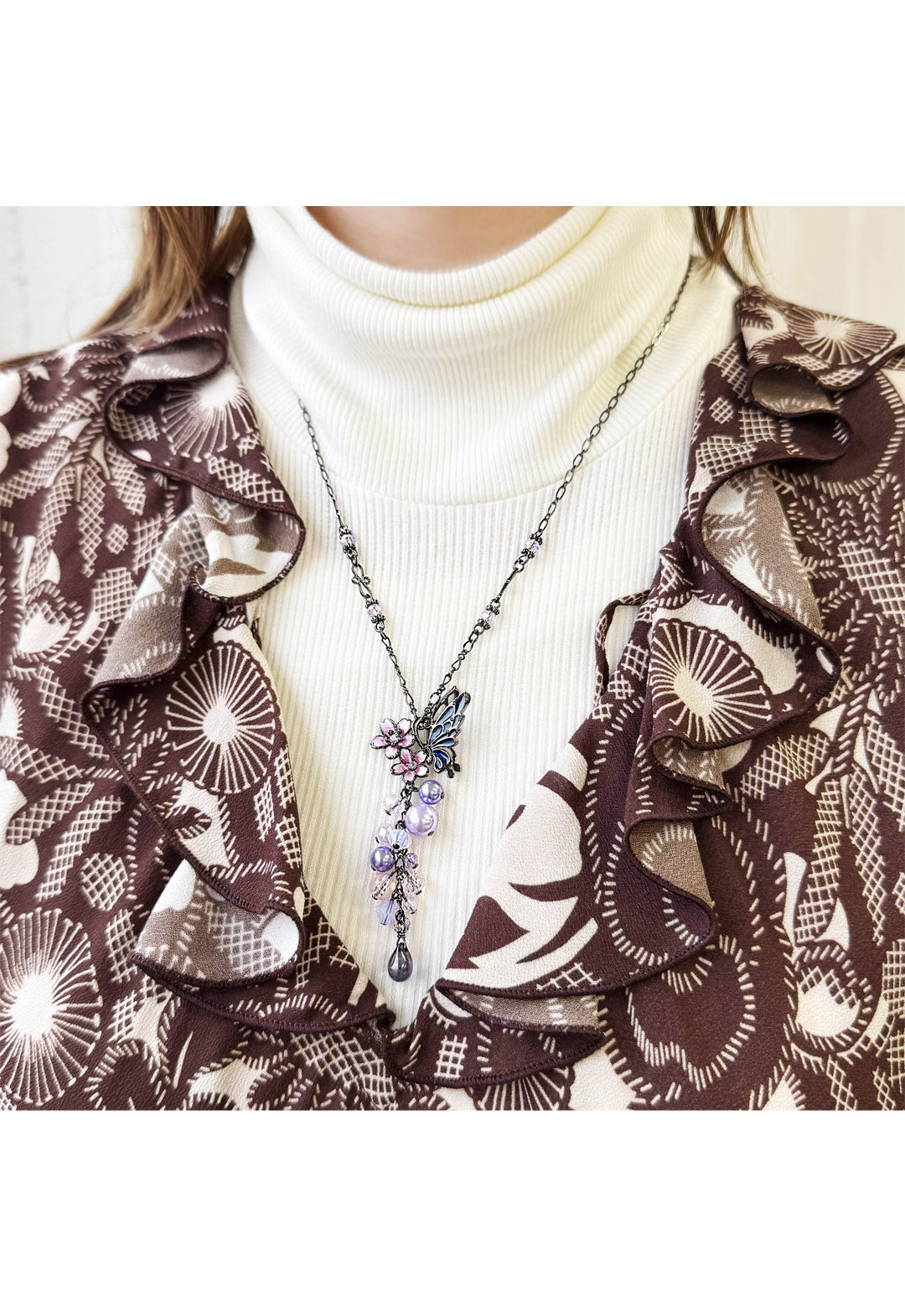 【ANNA SUI】即対応 夜桜と蝶モチーフ ネックレス 夜桜と蝶モチーフ ロングネックレス