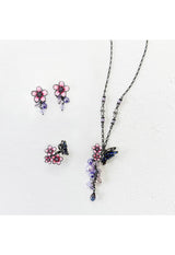 Night cherry blossom and butterfly motif long necklace