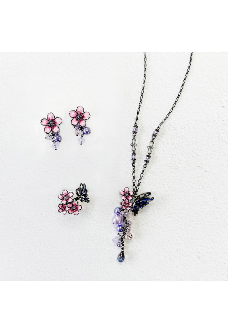 Night cherry blossom and butterfly motif long necklace