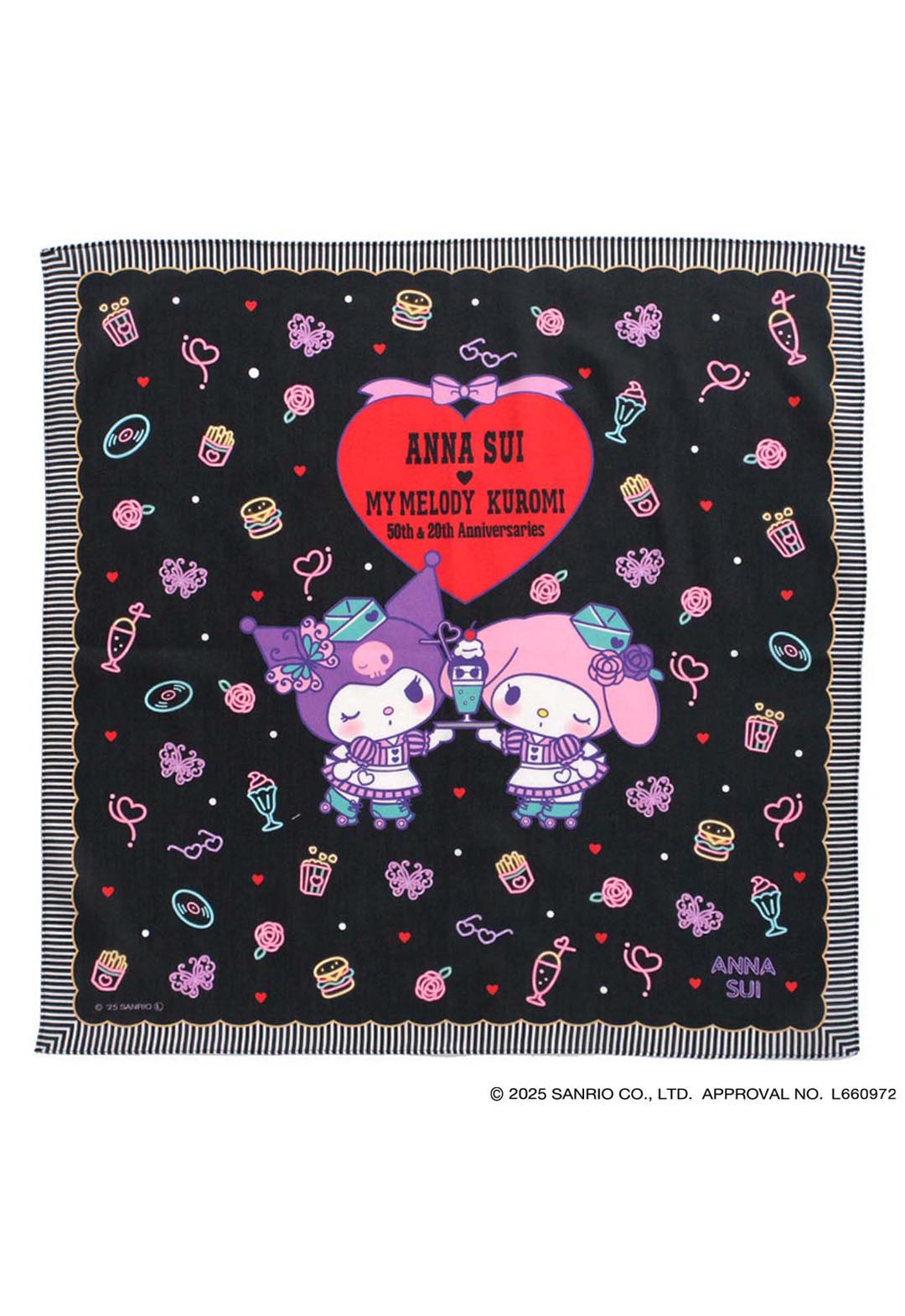 [My Melody Kuromi x ANNA SUI] Waitress print handkerchief