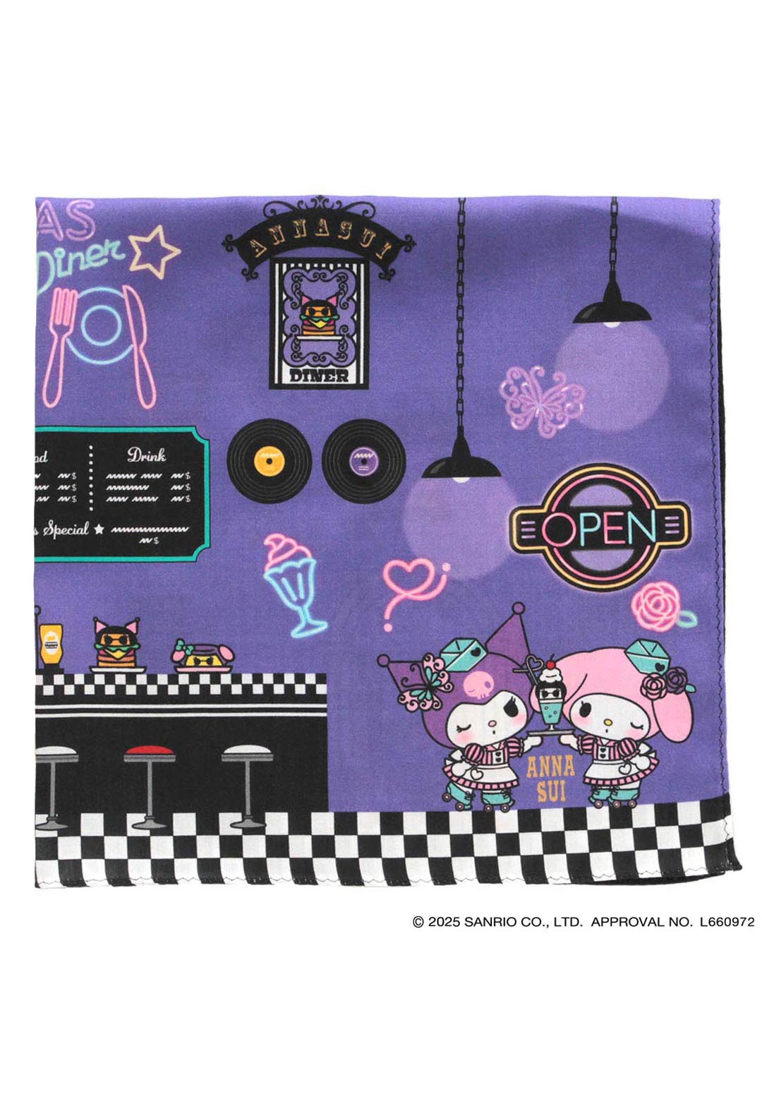 [My Melody Kuromi x ANNA SUI] American Diner Print Handkerchief