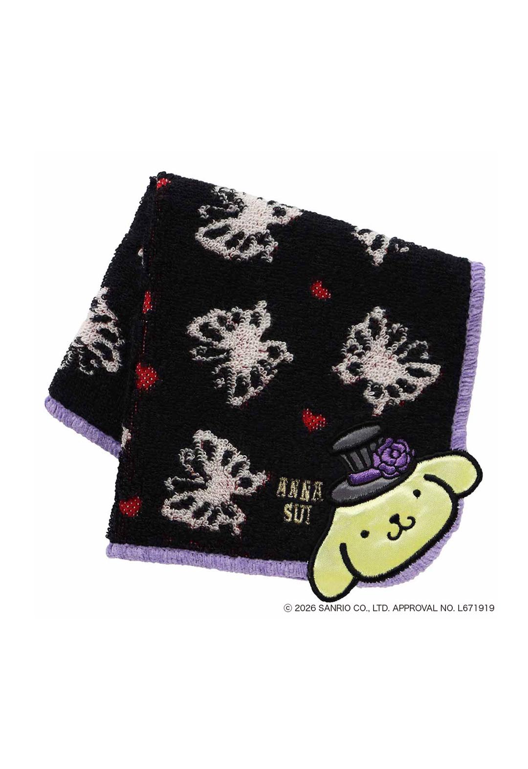 Anna Sui x Pompompurin 联名款毛巾手帕 - 蝴蝶图案 - 黑色