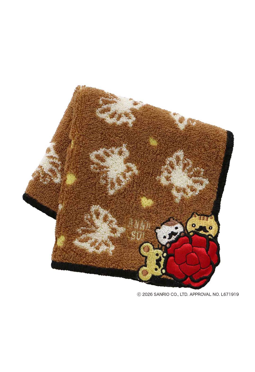 Anna Sui x Pompompurin 联名款毛巾手帕 - 蝴蝶图案 - 棕色