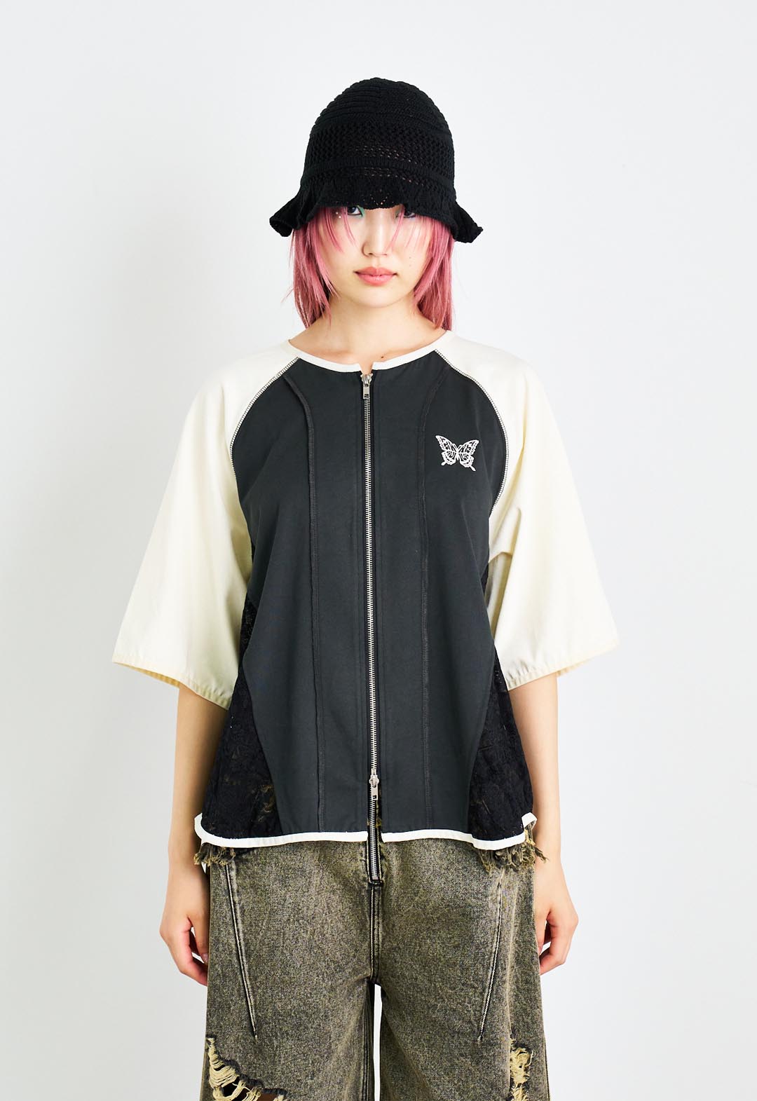 Lace docking double zip shirt