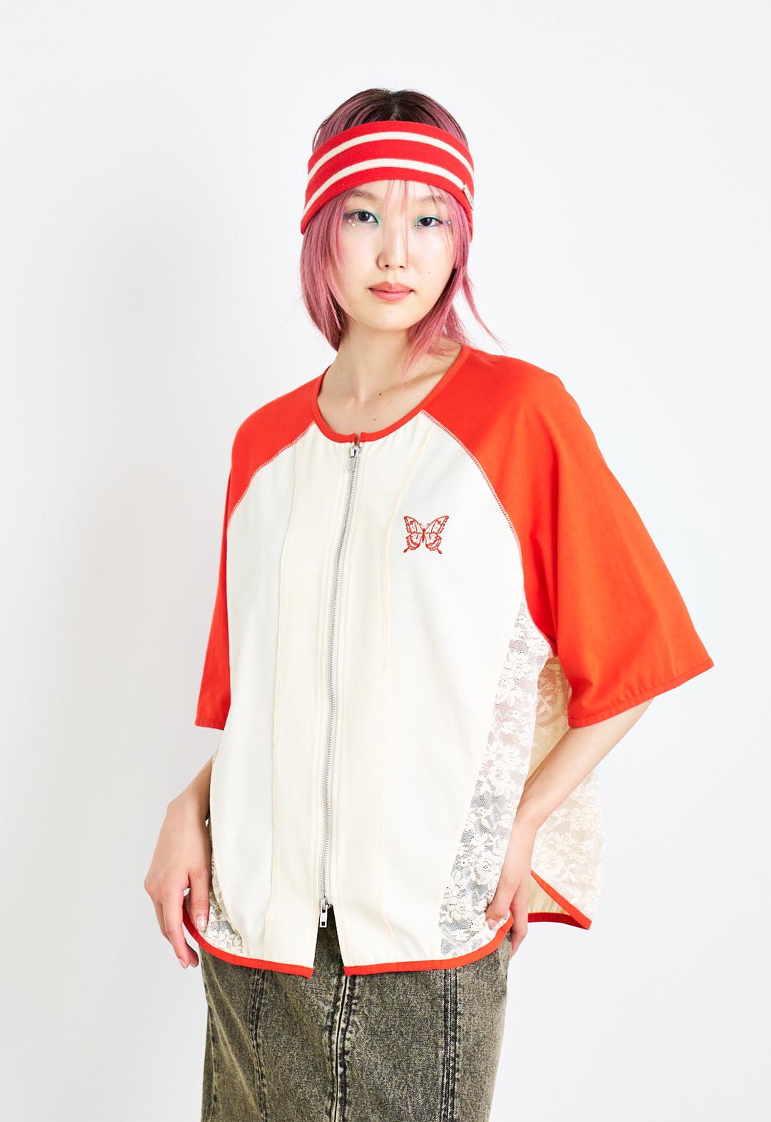 Lace docking double zip shirt