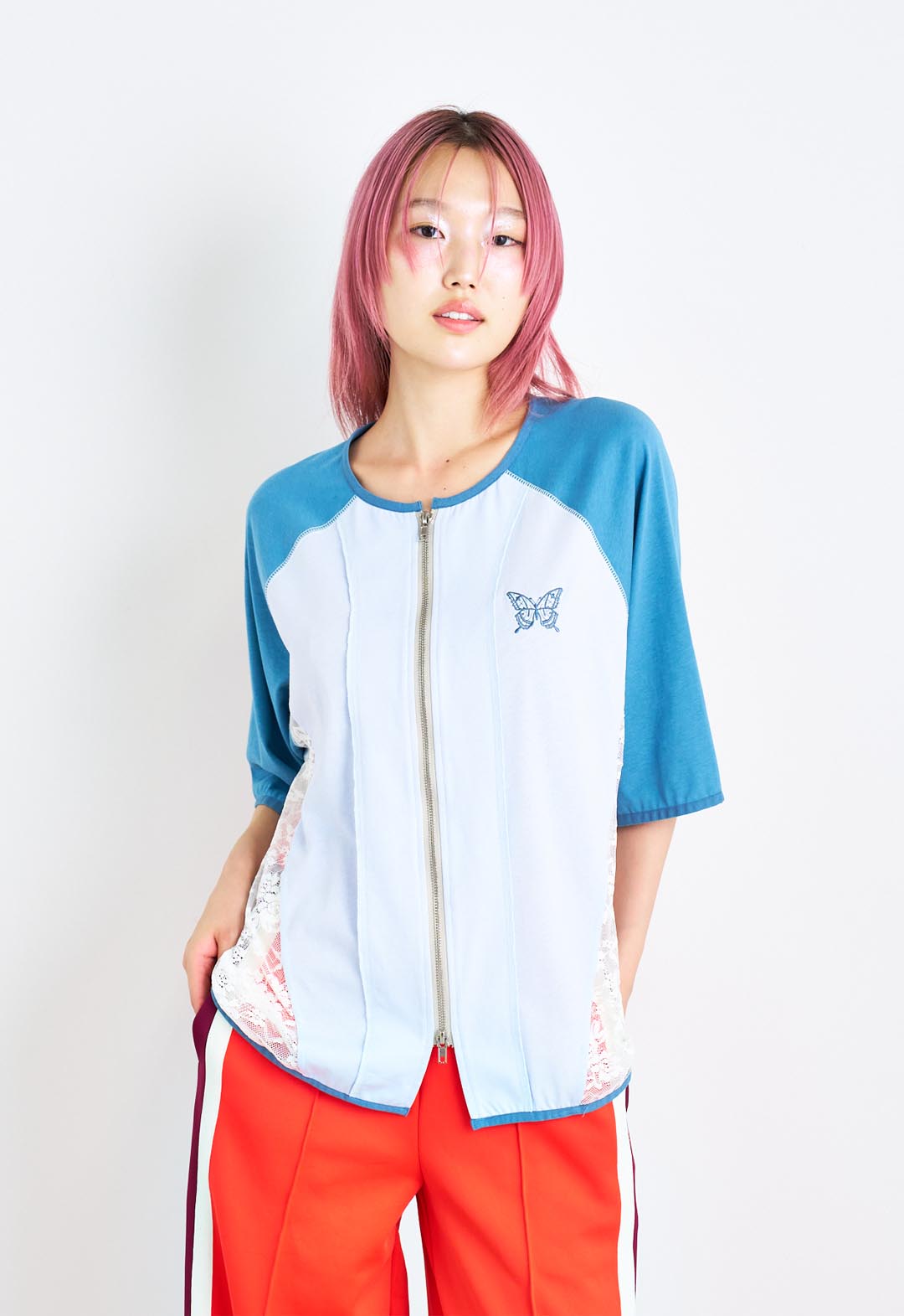 Lace docking double zip shirt