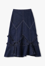 DENIM RUFFLE MAXI SKIRT