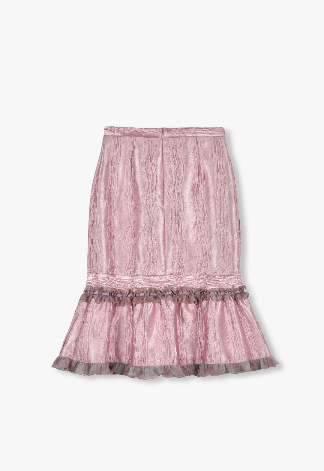 CRUSHED SATIN RUFFLE MIDI SKIRT