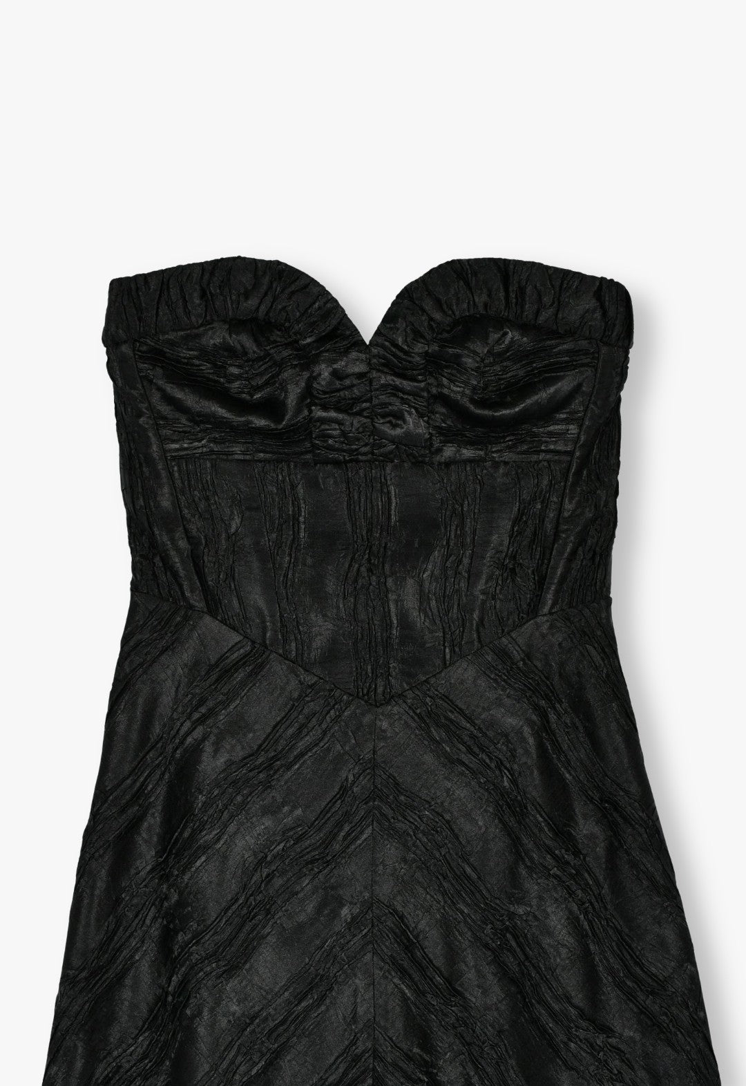 缎面无肩带心形领连衣裙