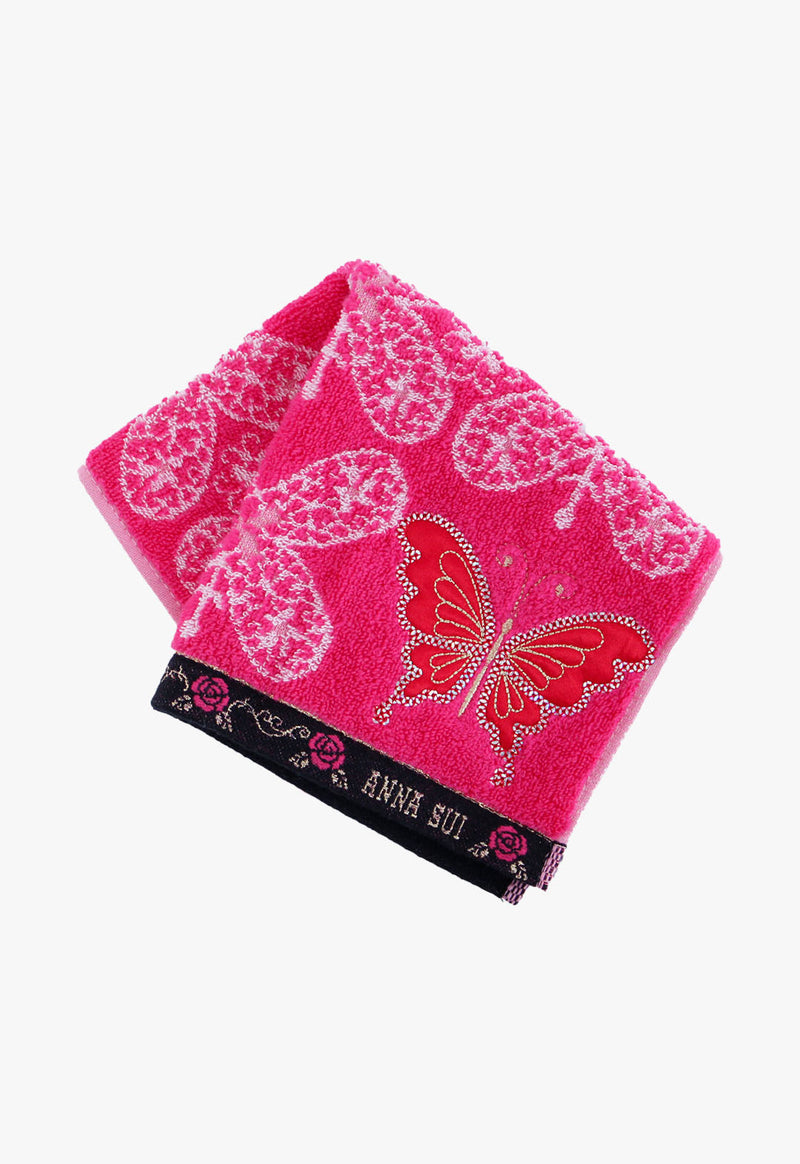 バタフライ スパンコール刺繍タオルハンカチ