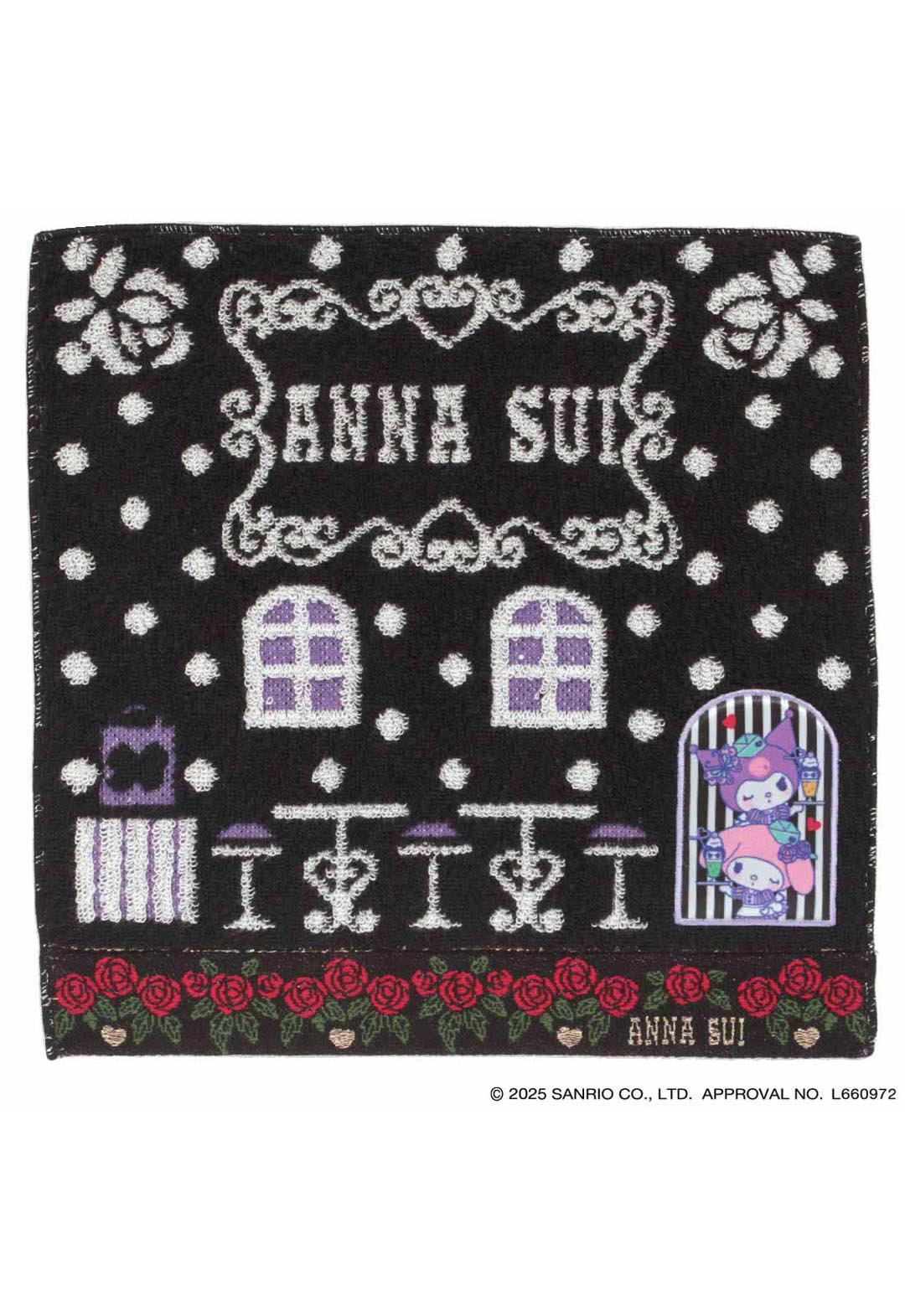 [My Melody Kuromi x ANNA SUI] Towel handkerchief with appliqué
