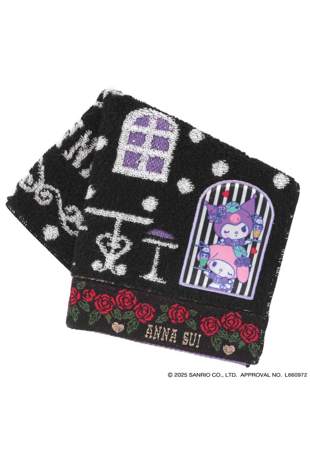 [My Melody Kuromi x ANNA SUI] Towel handkerchief with appliqué