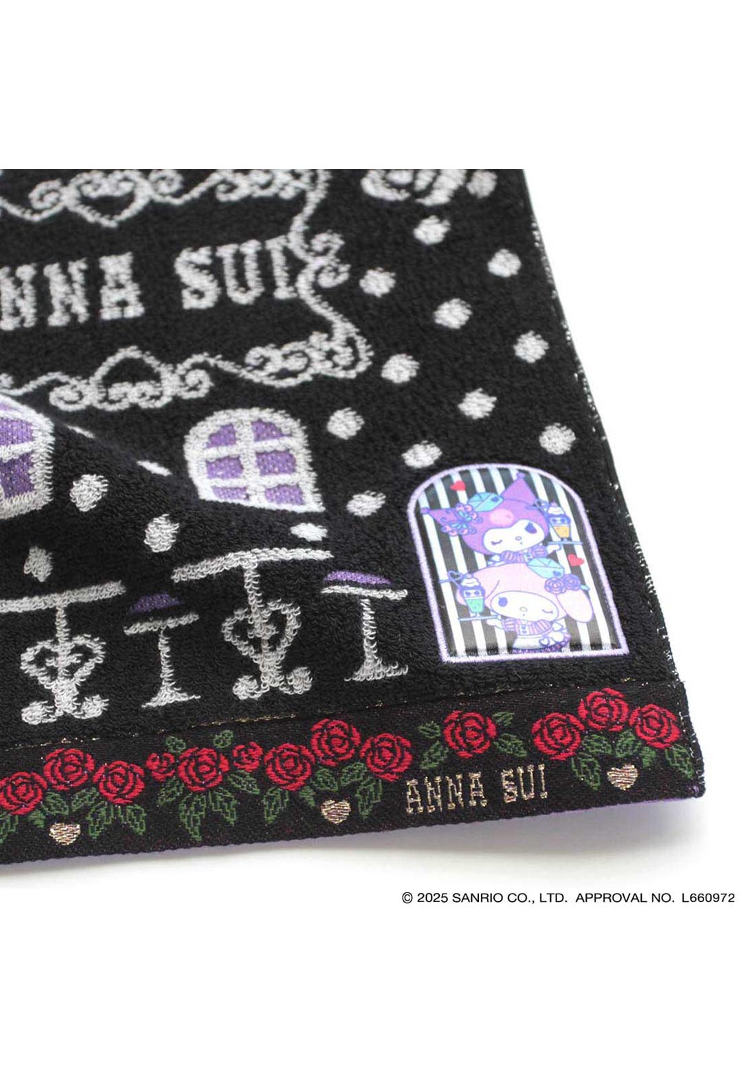 [My Melody Kuromi x ANNA SUI] Towel handkerchief with appliqué