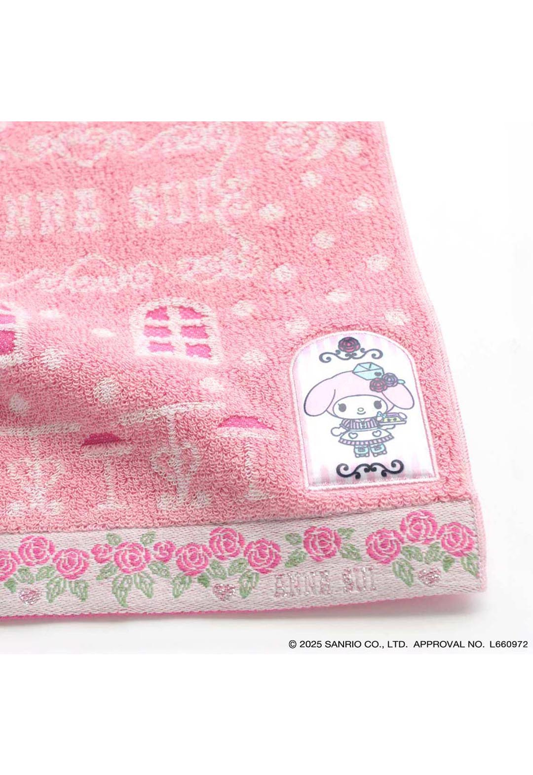 [My Melody Kuromi x ANNA SUI] Towel handkerchief with appliqué