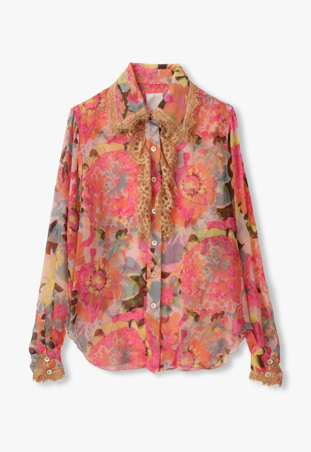 DAHLIAS CRINKLE CHIFFON RUFFLE BUTTON DOWN