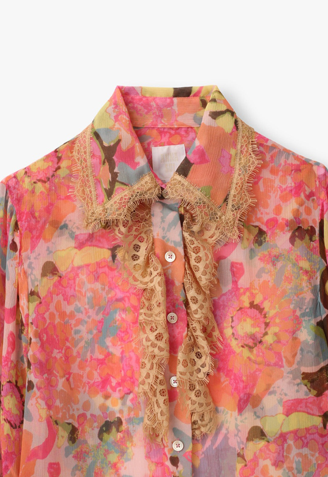 DAHLIAS CRINKLE CHIFFON RUFFLE BUTTON DOWN